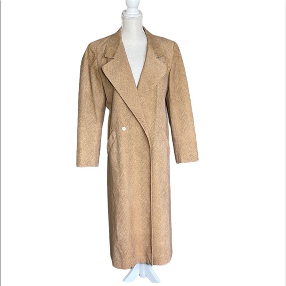 Camel color lightweight trench longline coat duster Vintage Union Made in USA - Picture 3 of 17